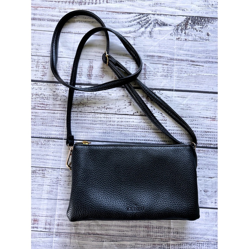 Kedzie Crossbody Bag Women Black Pebbled Triple Zip Vegan Leather